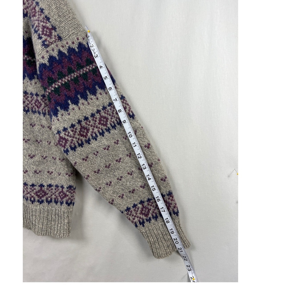 Vintage Alps Sweater Outdoors Cardigan Women Medium Grey Purple Fair Isle Wool - Picture 6 of 8